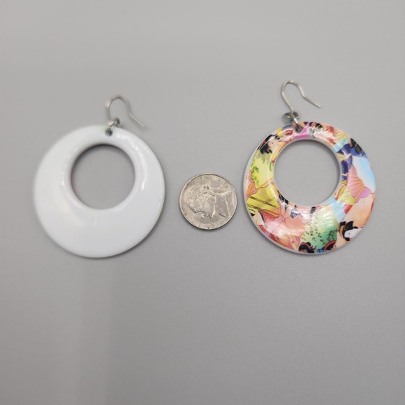 Vintage Japanese Geisha Earrings 2" Dangle Hoop Asian - Picture 5 of 9